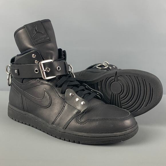 COMME des GARCONS x AJ1 FW19 Bondage Size 10 Black Leather High Top Sneakers - Picture 3 of 9